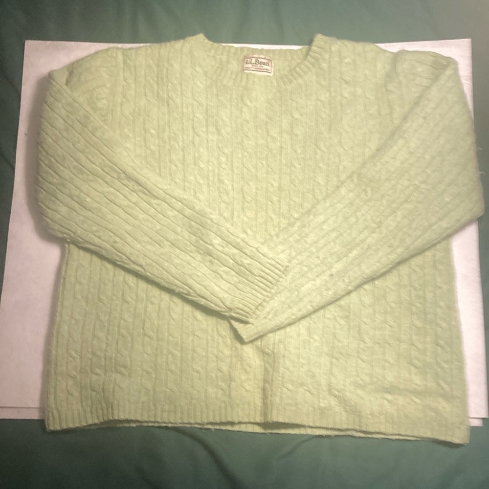 L.L. Bean Light Green Cable Knit Sweater